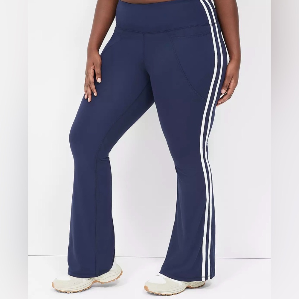 Lane Bryant Navy Flare Leg Active Pants with White Side Stripes